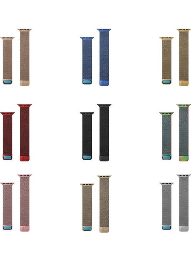 NIBEMINENT Double Section Milanese Replacement Watchband For Apple Watch Series 7 45mm/6 & SE 5 4 44mm/3 2 1 42mm Gold - Image 4