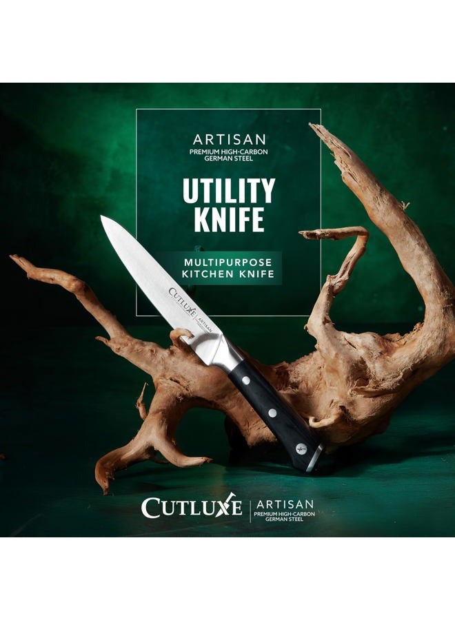 Cutluxe Utility Knife – 5.5" Petty Kitchen Knife – Forged High Carbon German Steel – Full Tang & Razor Sharp – Ergonomic Handle Design – Artisan Series - Image 4