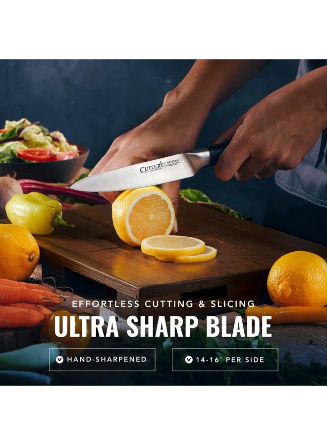 Cutluxe Utility Knife – 5.5" Petty Kitchen Knife – Forged High Carbon German Steel – Full Tang & Razor Sharp – Ergonomic Handle Design – Artisan Series - Image 3