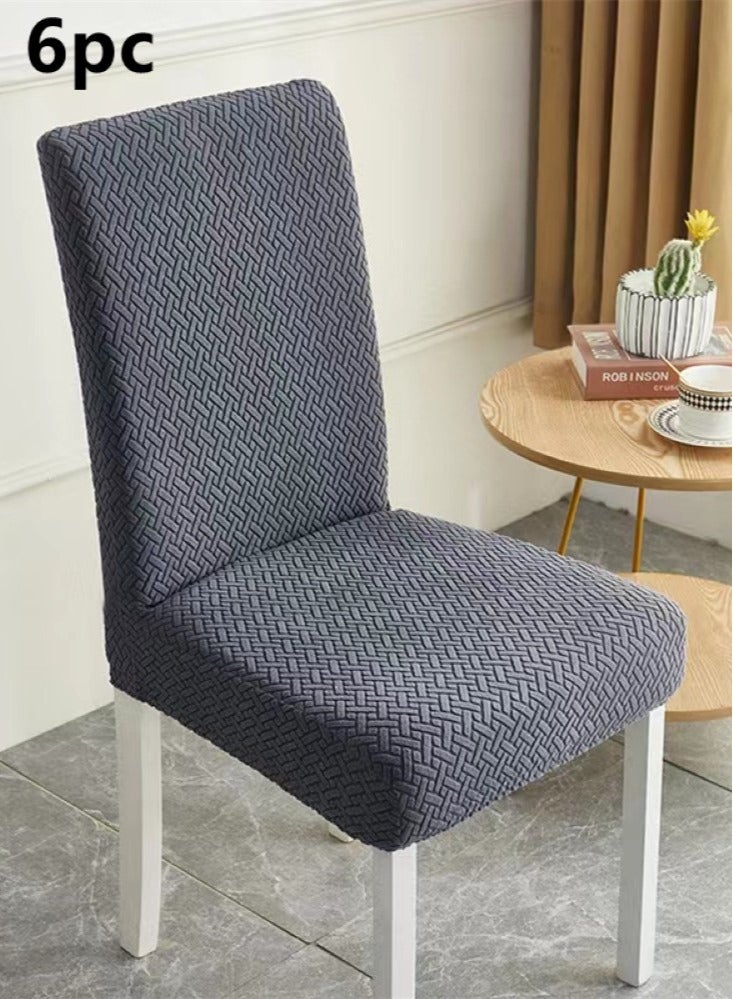 Kutis 6-Piece Solid Color Simplicity Style Stretch Chair Cover Dining Chair Cover Polyester Dark Grey 52-62cm - Image 1