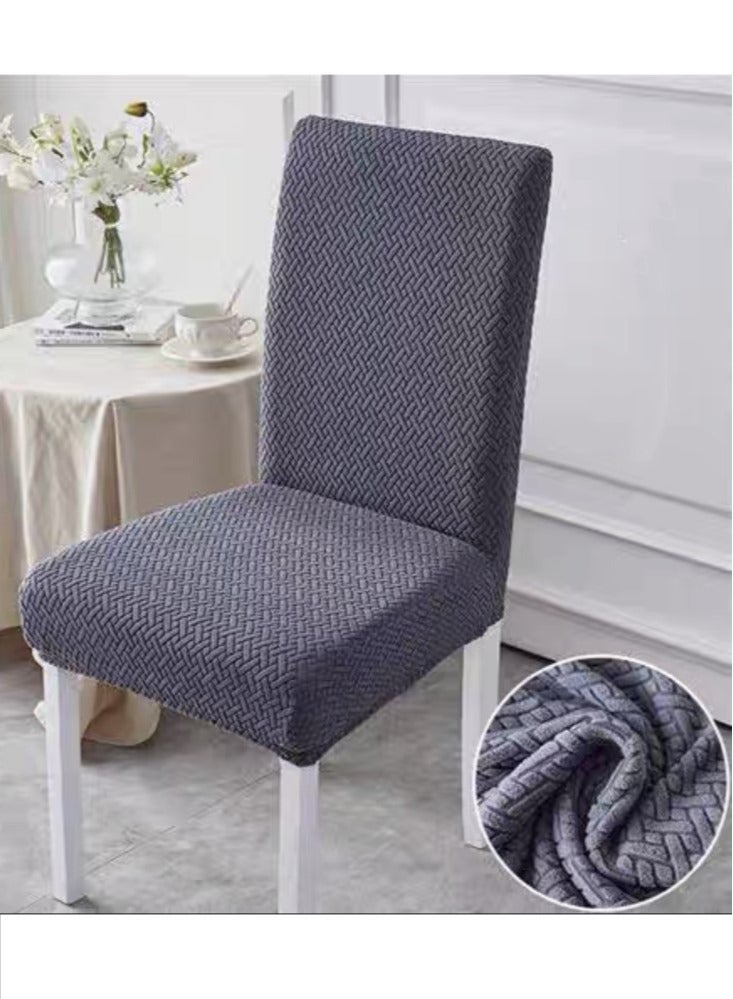 Kutis 6-Piece Solid Color Simplicity Style Stretch Chair Cover Dining Chair Cover Polyester Dark Grey 52-62cm - Image 2