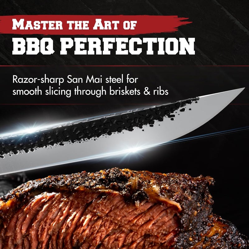 Kitchen perfection 12" Handmade Brisket Knife, Meat Cutting Carving & Slicing BBQ Knife For Men – Insanely Sharp San Mai Steel, W/Leather Sheath Premium Ergonomic Handle, Best Grilling Gifts for Men - Image 5