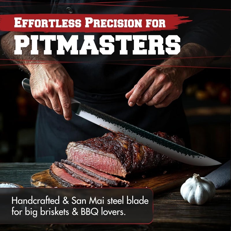 Kitchen perfection 12" Handmade Brisket Knife, Meat Cutting Carving & Slicing BBQ Knife For Men – Insanely Sharp San Mai Steel, W/Leather Sheath Premium Ergonomic Handle, Best Grilling Gifts for Men - Image 3