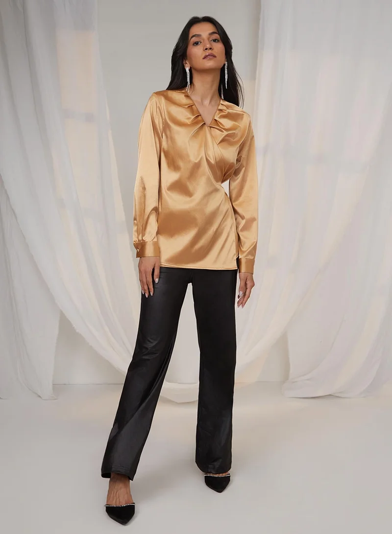 Pinacolada  Women's California Gold Satin Wrap Top for Women | Best Price UAE