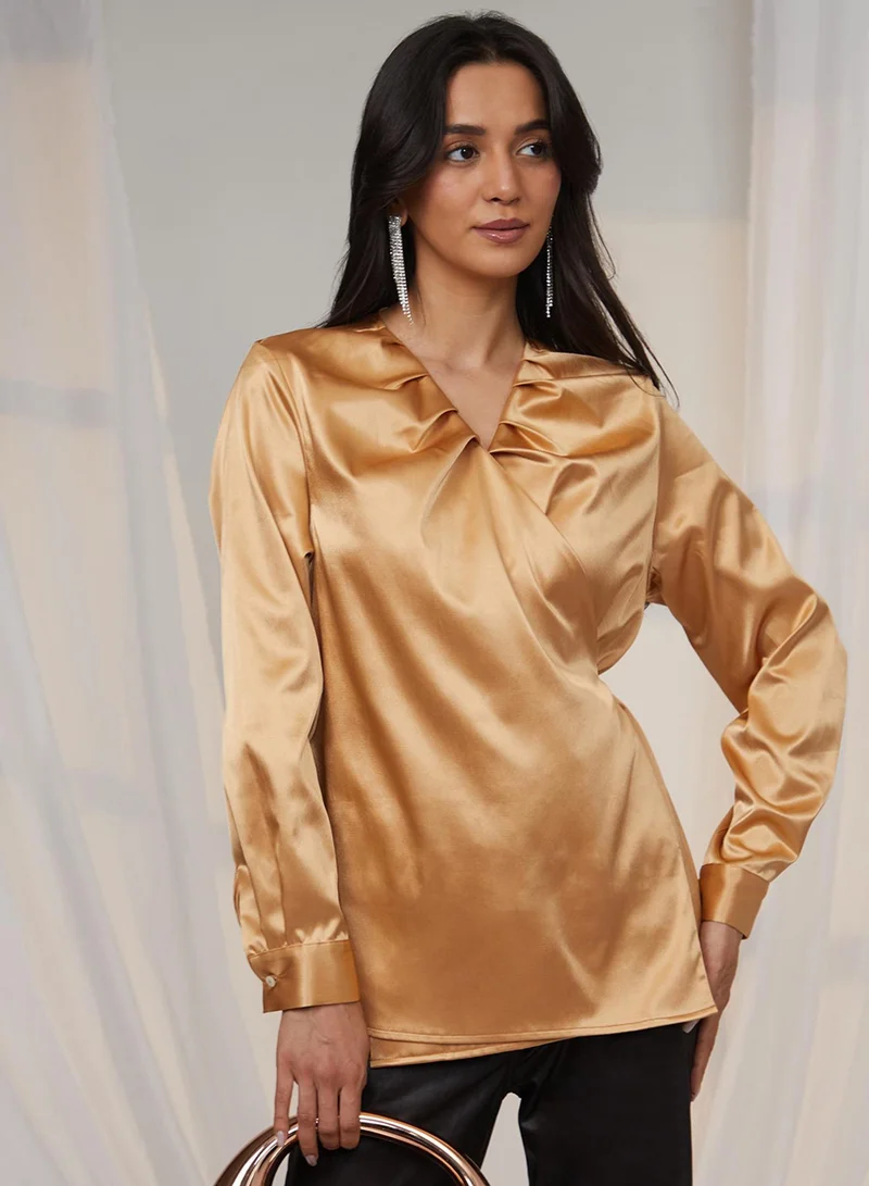 Women's California Gold Satin Wrap Top