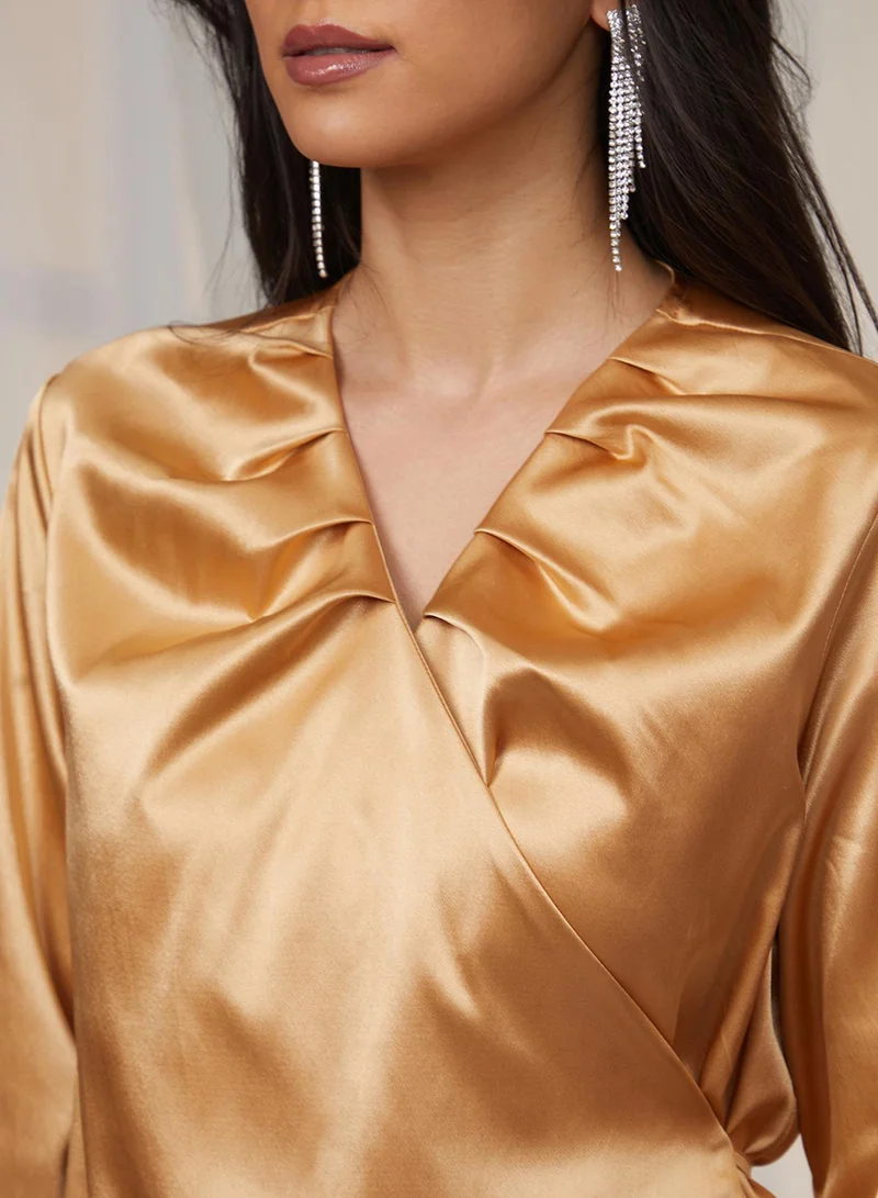 Pinacolada  Women's California Gold Satin Wrap Top for Women | Best Price UAE