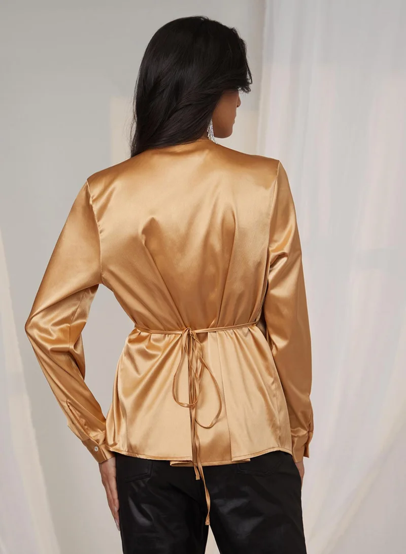 Pinacolada  Women's California Gold Satin Wrap Top for Women | Best Price UAE