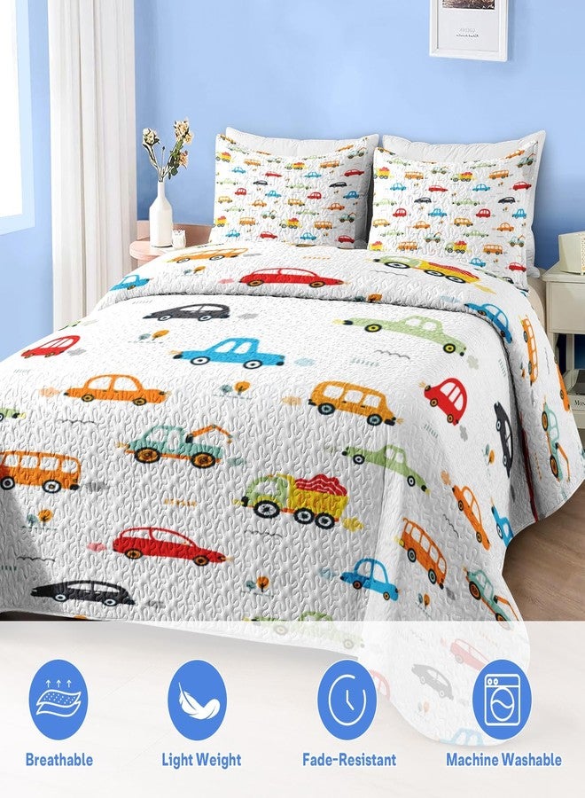 Pamnest Quilt Set Full/Queen Size, Car Bus Vehicle 3 Pcs Soft Bed Cover Bedding Set for Kids and Adults, Colorful Cartoon Truck Lightweight Bedspread Coverlet with Pillow Sham for All Season - Image 4