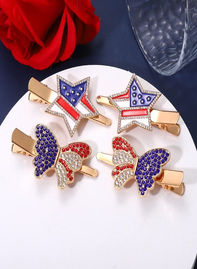 BVGA 4th of July Patriotic Hair Clips Rhinestone American Flag Star Heart Bows Alligator Metal Clips Crystal Red White and Blue USA Independence Day Hairpins Hair Accessories for Women Girl - Image 3