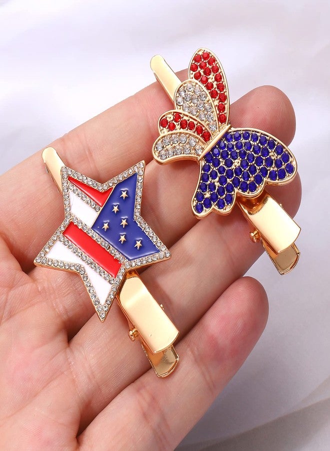 BVGA 4th of July Patriotic Hair Clips Rhinestone American Flag Star Heart Bows Alligator Metal Clips Crystal Red White and Blue USA Independence Day Hairpins Hair Accessories for Women Girl - Image 4