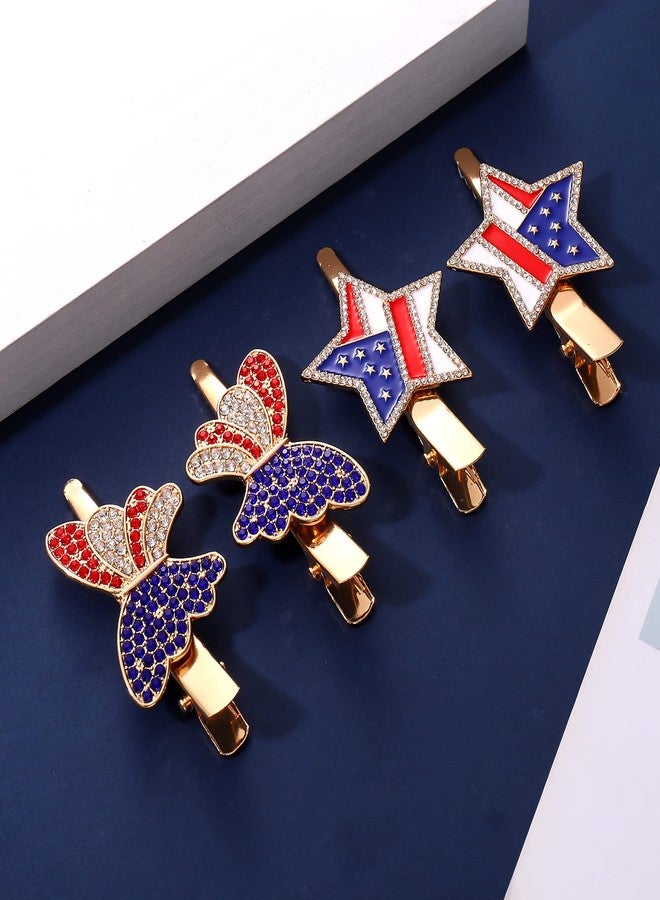 BVGA 4th of July Patriotic Hair Clips Rhinestone American Flag Star Heart Bows Alligator Metal Clips Crystal Red White and Blue USA Independence Day Hairpins Hair Accessories for Women Girl - Image 2