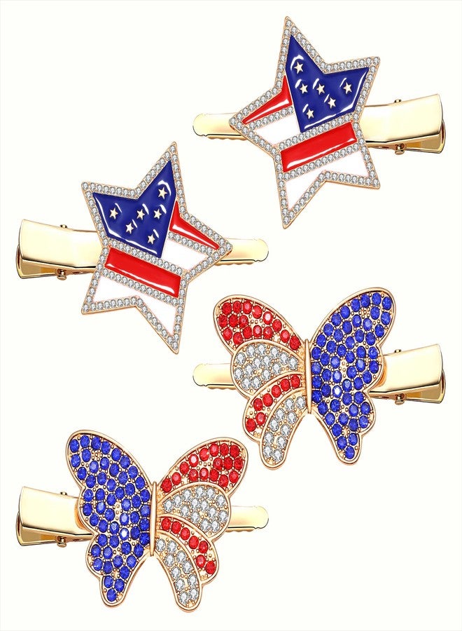 BVGA 4th of July Patriotic Hair Clips Rhinestone American Flag Star Heart Bows Alligator Metal Clips Crystal Red White and Blue USA Independence Day Hairpins Hair Accessories for Women Girl - Image 1