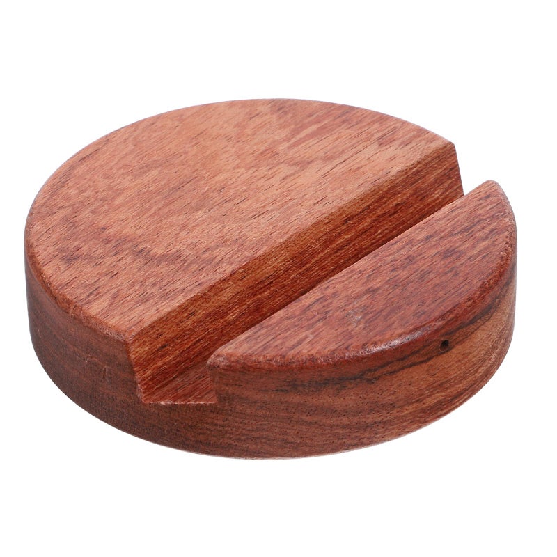 Rosewood Wooden Phone Stand For Desk With Single Slot Holder 8x8x2cm Round Base Compatible With Tablets - Image 2