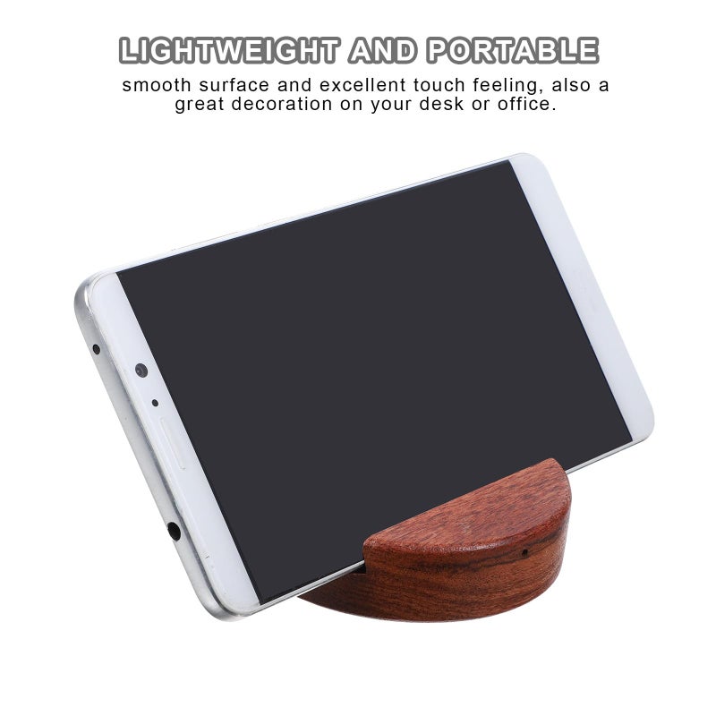 Rosewood Wooden Phone Stand For Desk With Single Slot Holder 8x8x2cm Round Base Compatible With Tablets - Image 4