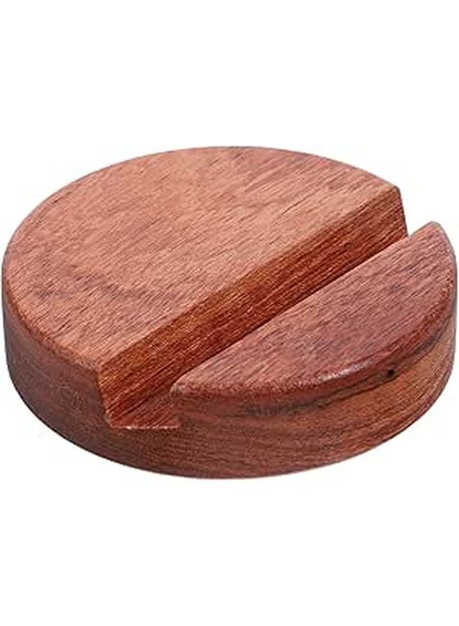Rosewood Wooden Phone Stand For Desk With Single Slot Holder 8x8x2cm Round Base Compatible With Tablets - Image 1