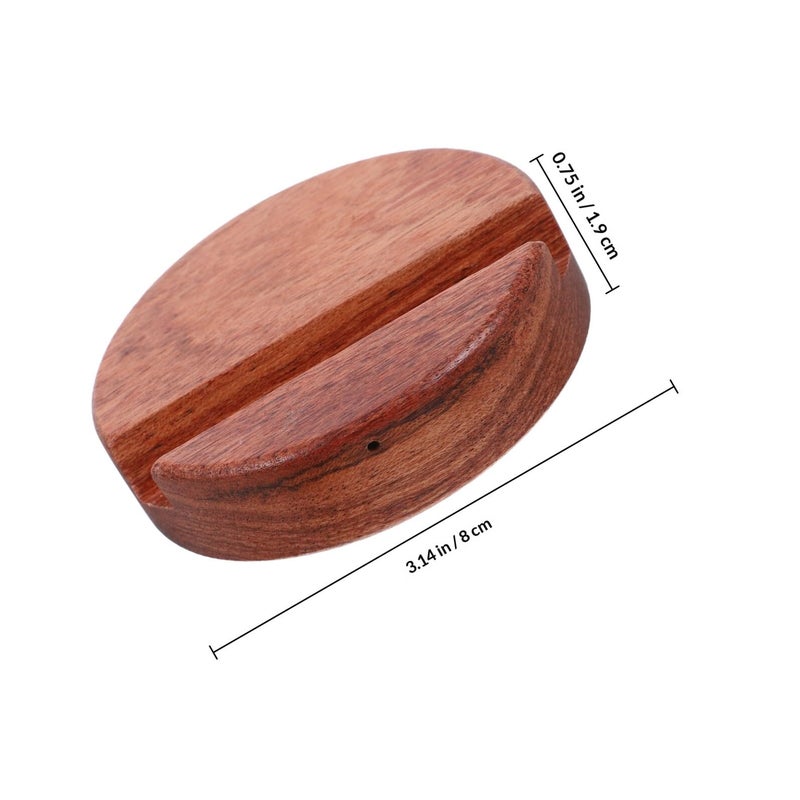 Rosewood Wooden Phone Stand For Desk With Single Slot Holder 8x8x2cm Round Base Compatible With Tablets - Image 3