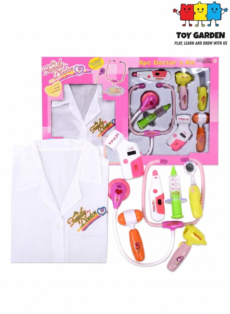 TOY GARDEN Doctor Set 8 Piece Medical Tool Kit Pretend Play Doctor Toys with Electronic Stethoscope Syringe Light and Sound Effects Professional Medical Station for Kids and Toddlers Creative Learning Gift - Image 1