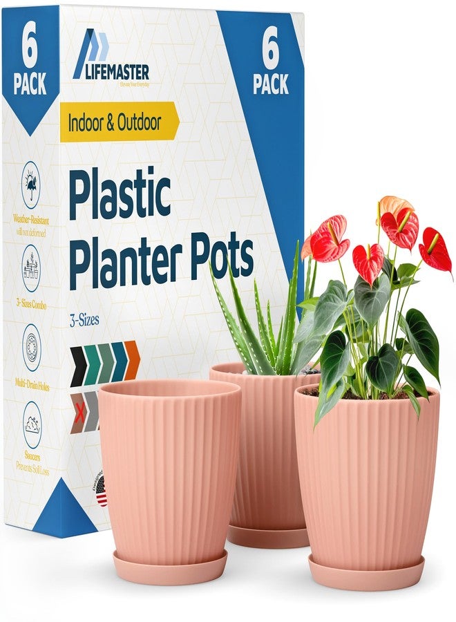 لايف ماستر مجموعة من 18 وعاء زراعة وردي اللون مقاس 6 بوصات مع فتحات تصريف وأطباق، مناسبة للنباتات المنزلية والأعشاب والزهور، للاستخدام الداخلي والخارجي، مصنوعة من مواد متينة ومقاومة للعوامل الجوية، قابلة للتكديس، خفيفة الوزن، بتصميم بسيط. - Image 1