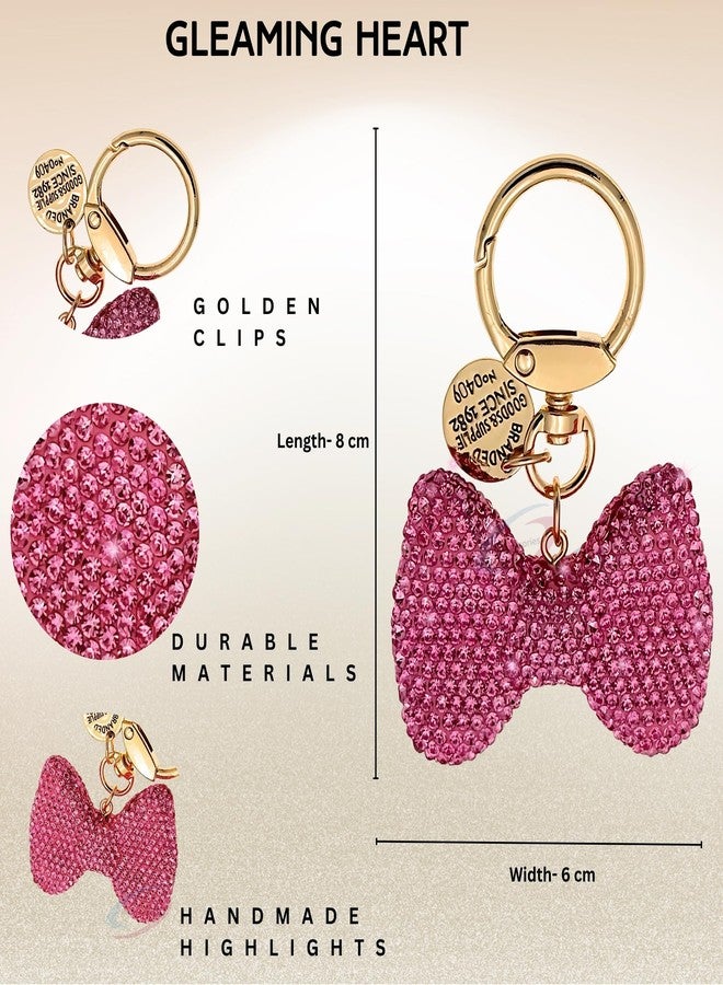 iAccessories Elegant 3D Bling Crystal Bow Key Ring | Keychain Pendant Charm for Girls Bags, Wallets and Luggage - Pink - Image 3