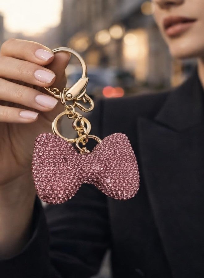 iAccessories Elegant 3D Bling Crystal Bow Key Ring | Keychain Pendant Charm for Girls Bags, Wallets and Luggage - Pink - Image 1