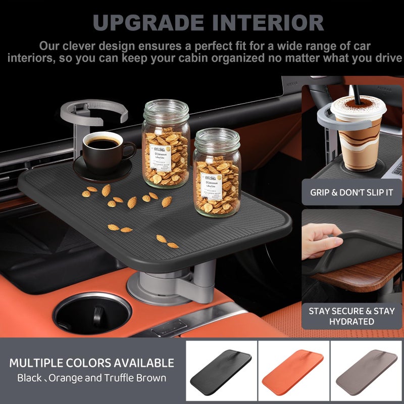 Arcoche Car Table Tray & Laptop Desk for Car, 360Â° Rotating Wood Cup Holder Table, Aluminum Cantilever Laptop Mount for Vehicle, Steering Wheel Tray (Black) - Image 2