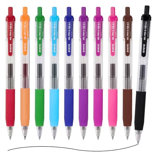 EYEYE G103 Assorted Colors Gel Pens 05mm 10 Pack Multicolor Retractable Pen Extra Fine Point Quick Drying Ballpoint Pen Fine Point Smooth Writing Pens for for Office School Supplies - Image 1