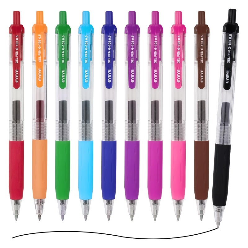 EYEYE G103 Assorted Colors Gel Pens 05mm 10 Pack Multicolor Retractable Pen Extra Fine Point Quick Drying Ballpoint Pen Fine Point Smooth Writing Pens for for Office School Supplies - Image 2