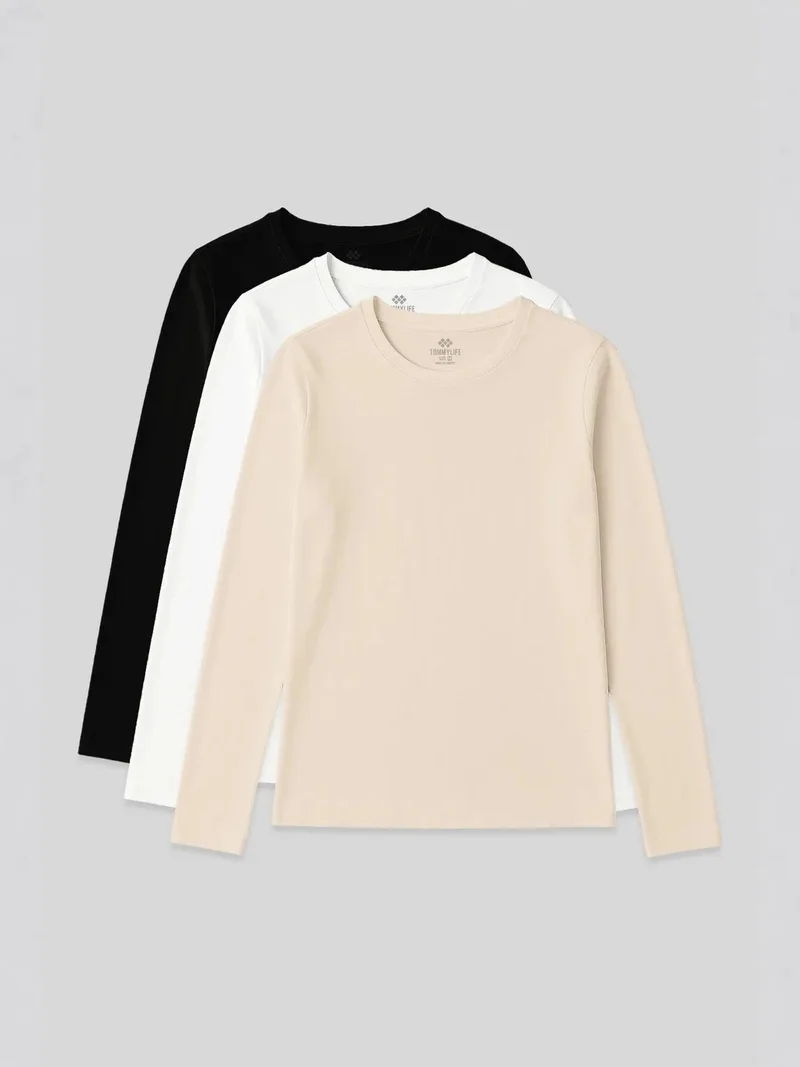 تومي لايف TOMMY Women's Long-Sleeve Crew Neck T-Shirt