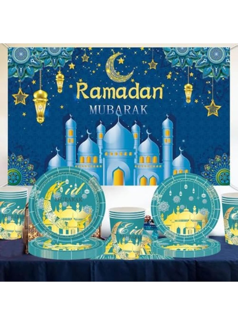 SYOSI Green Ramadan Mubarak Party Supplies Serves 24, Eid Mubarak Party Decorations, Ramadan Eid Mubarak Plates and Napkins, Ramadan Eid Mubarak Disposable Plates and Cups - Image 5