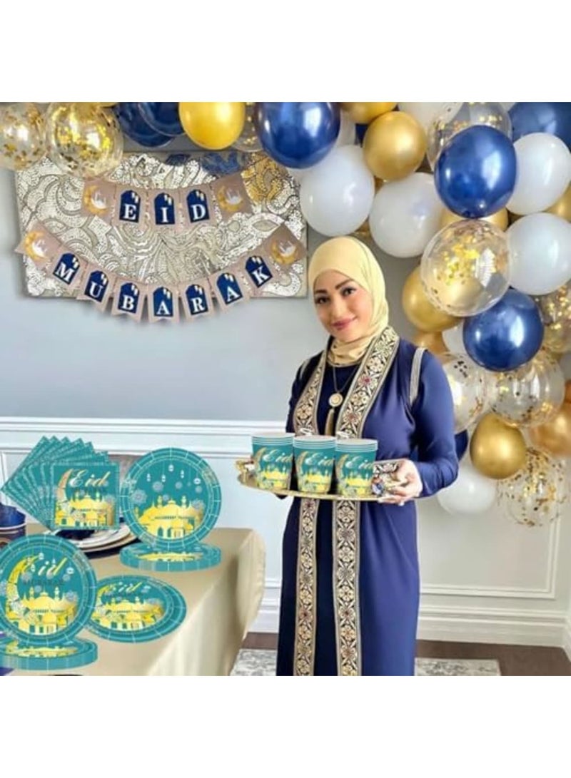 SYOSI Green Ramadan Mubarak Party Supplies Serves 24, Eid Mubarak Party Decorations, Ramadan Eid Mubarak Plates and Napkins, Ramadan Eid Mubarak Disposable Plates and Cups - Image 4