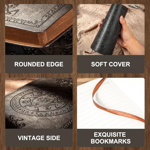 CAGIE 3 Pack Leather Vintage Journal for Men Soft Cover Lined Pages Notebook 180 Lay Flat for Writing Travel Diary, 5.7'' x 8.3'', Black - Image 2