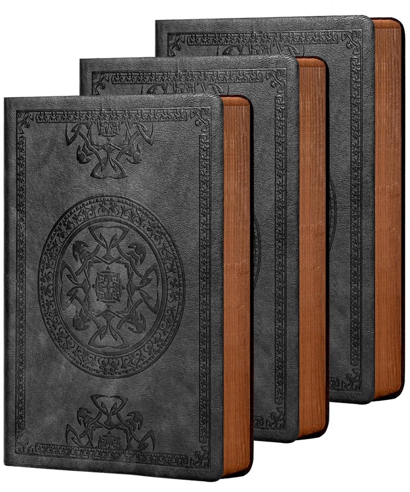 CAGIE 3 Pack Leather Vintage Journal for Men Soft Cover Lined Pages Notebook 180 Lay Flat for Writing Travel Diary, 5.7'' x 8.3'', Black - Image 1