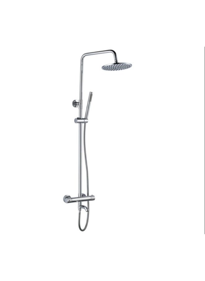 DANUBE HOME Milano Plus Pia Thermostate Rain Shower Complete Set - Chrome Solid Stainless Steel Pressure Balancing Showerhead Mixer| Wall Mounted Rainfall Shower System With Handheld Shower - (24X23X924) Cm 