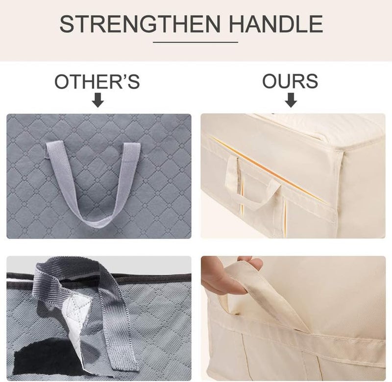 Metsi storage bags for clothes large with Handles Breathable Canvas Soft Large under bed storage organizer box help in Organizing Clothes and More Beige 85L - Image 2