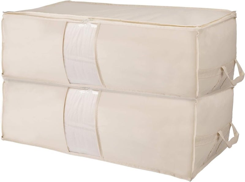 Metsi storage bags for clothes large with Handles Breathable Canvas Soft Large under bed storage organizer box help in Organizing Clothes and More Beige 85L - Image 1