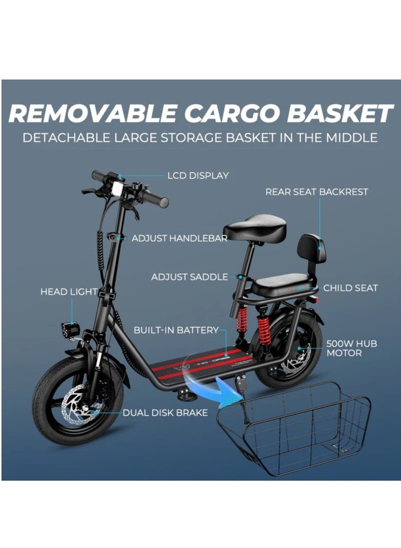 ويندهورس سكوتر كهربائي بمحرك 850 واط مع مقعد مزدوج، بطارية 48 فولت 10 أمبير/ساعة، سرعة 50 كم/ساعة، مدى 40 كم، نظام تعليق مزدوج وسلة تخزين، سكوتر كهربائي C3 - Image 3