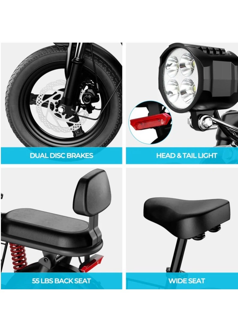 ويندهورس سكوتر كهربائي بمحرك 850 واط مع مقعد مزدوج، بطارية 48 فولت 10 أمبير/ساعة، سرعة 50 كم/ساعة، مدى 40 كم، نظام تعليق مزدوج وسلة تخزين، سكوتر كهربائي C3 - Image 2