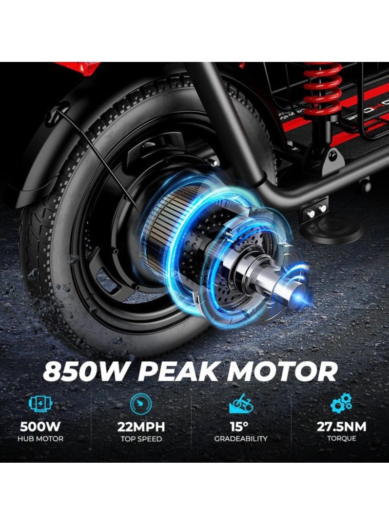 ويندهورس سكوتر كهربائي بمحرك 850 واط مع مقعد مزدوج، بطارية 48 فولت 10 أمبير/ساعة، سرعة 50 كم/ساعة، مدى 40 كم، نظام تعليق مزدوج وسلة تخزين، سكوتر كهربائي C3 - Image 5