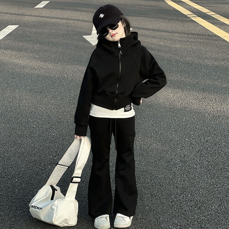 Girl'S Spring Suit Stylish Flared Pants Children'S Sports Suit Girl'S Big Boy'S Fashionable Two-Piece Set - Image 1