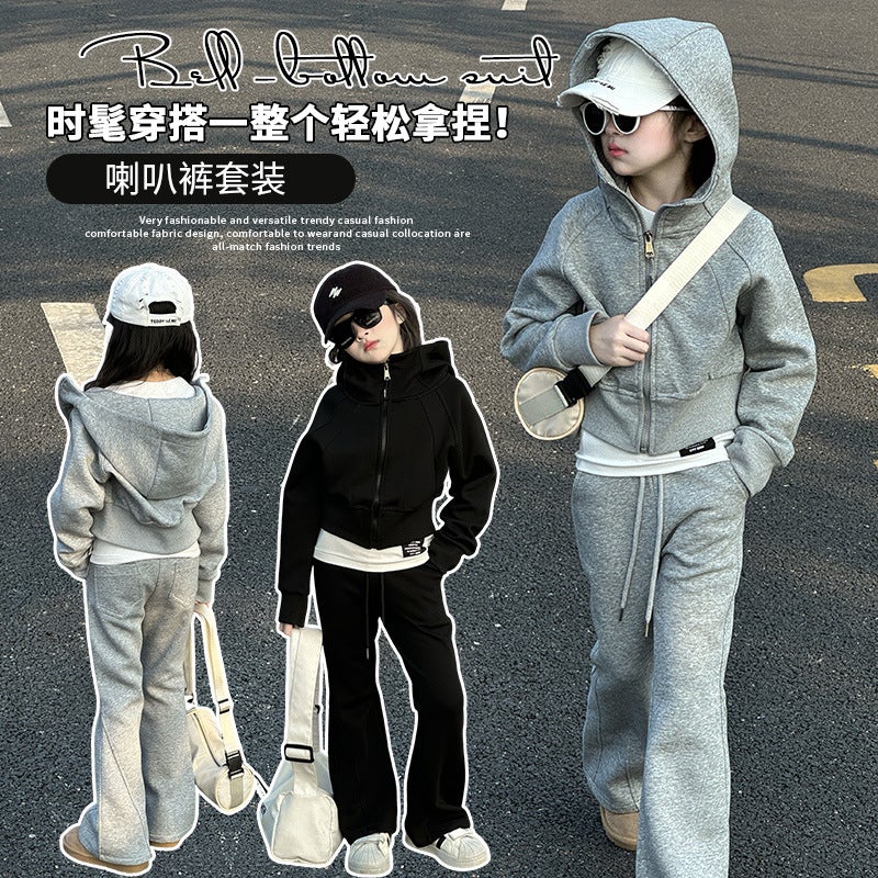Girl'S Spring Suit Stylish Flared Pants Children'S Sports Suit Girl'S Big Boy'S Fashionable Two-Piece Set - Image 2