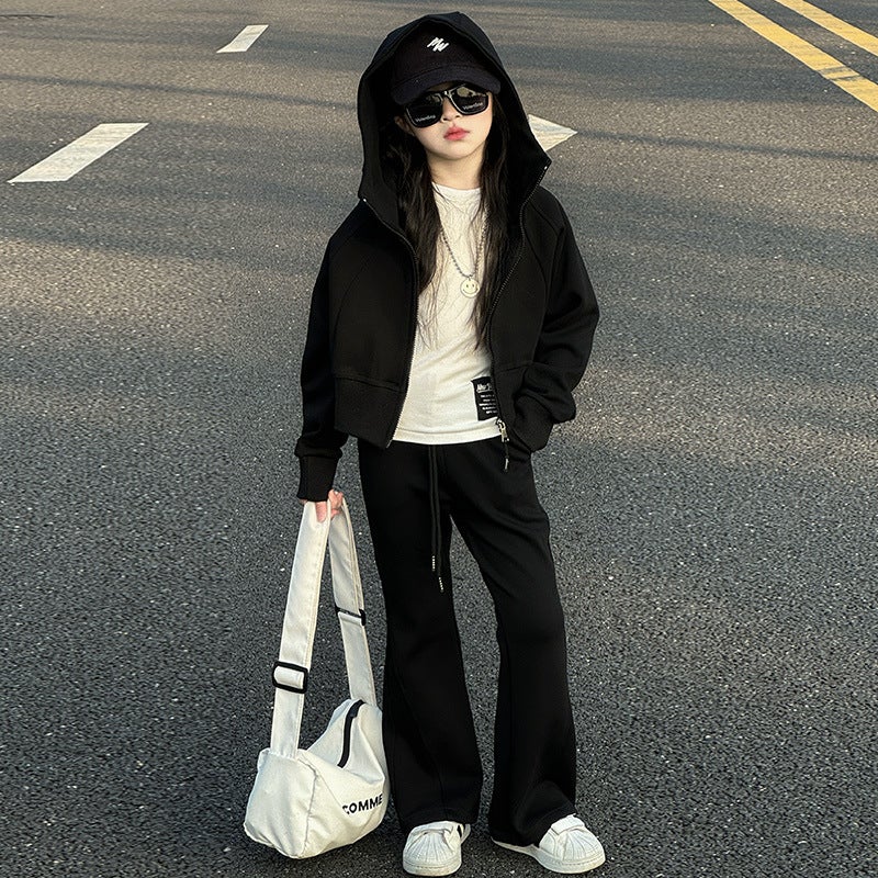 Girl'S Spring Suit Stylish Flared Pants Children'S Sports Suit Girl'S Big Boy'S Fashionable Two-Piece Set - Image 5