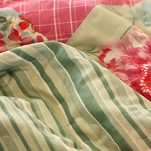 Cmfshape Summer Floral Queen Quilted Bedspread,Romantic Pink Quilt Set,Reversible Stitched Bedding Set All Season,Soft Lightweight Coverlet with Pillow Cases (Pink&Grey, Queen90 x90) - Image 4