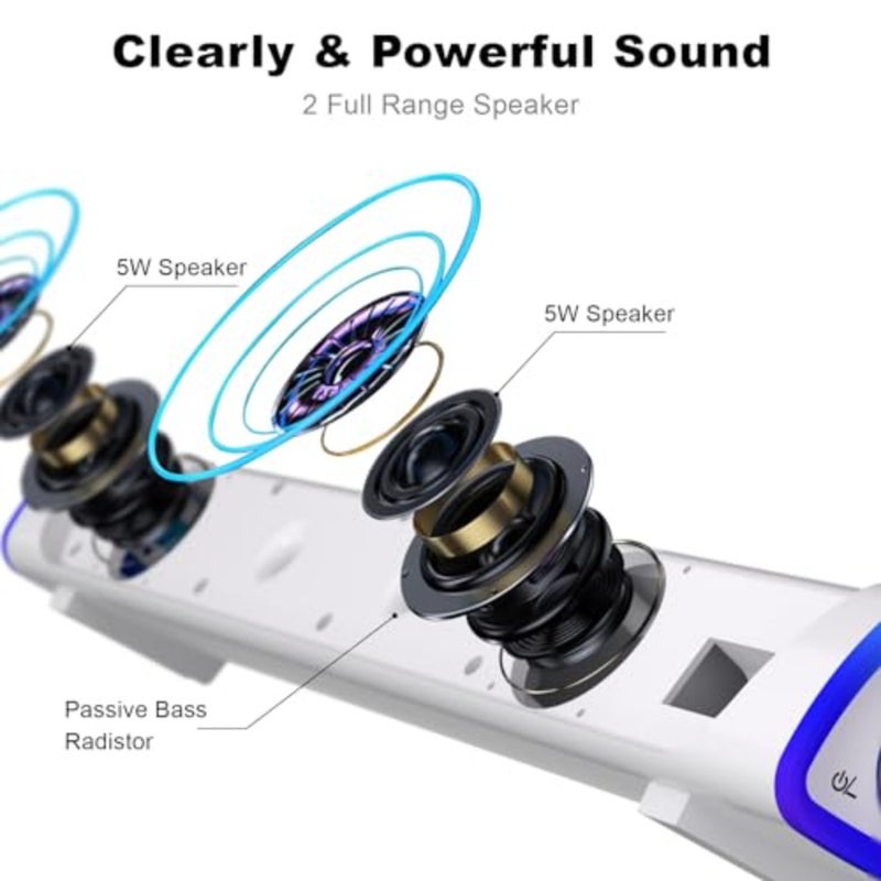 سماعات كمبيوتر R30، سماعات كمبيوتر صغيرة تعمل بالطاقة، بلاستيك أسود مع مصابيح LED RGB، شريط صوت محمول للصوت المحيطي لسطح المكتب والكمبيوتر المحمول - Image 2
