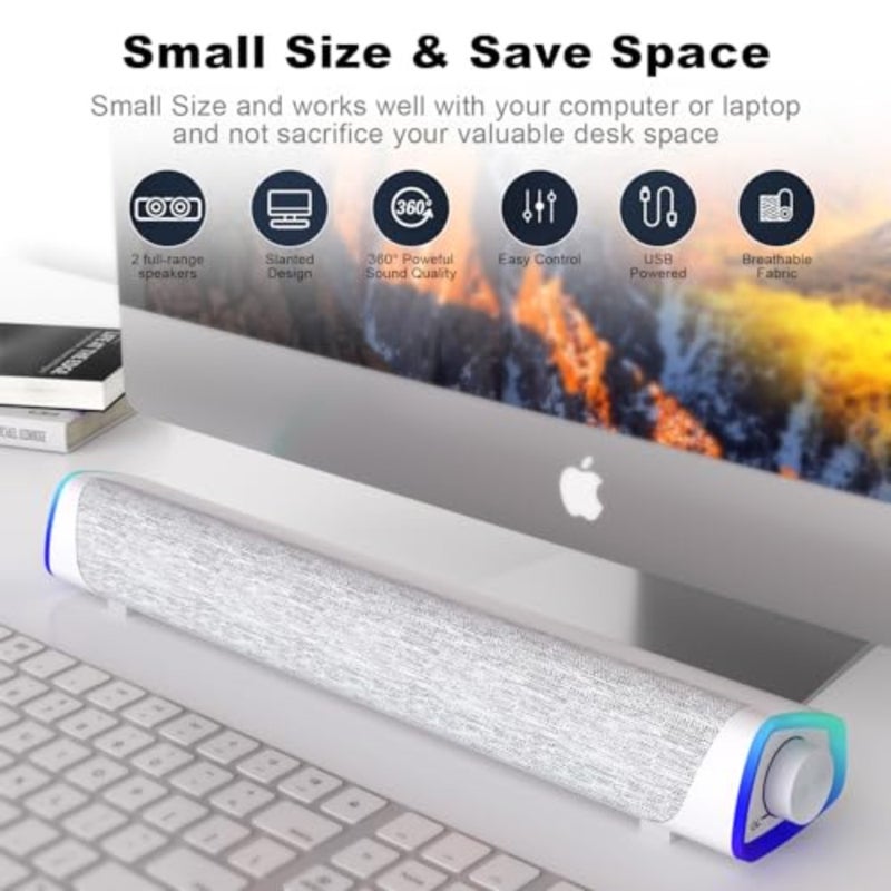سماعات كمبيوتر R30، سماعات كمبيوتر صغيرة تعمل بالطاقة، بلاستيك أسود مع مصابيح LED RGB، شريط صوت محمول للصوت المحيطي لسطح المكتب والكمبيوتر المحمول - Image 5