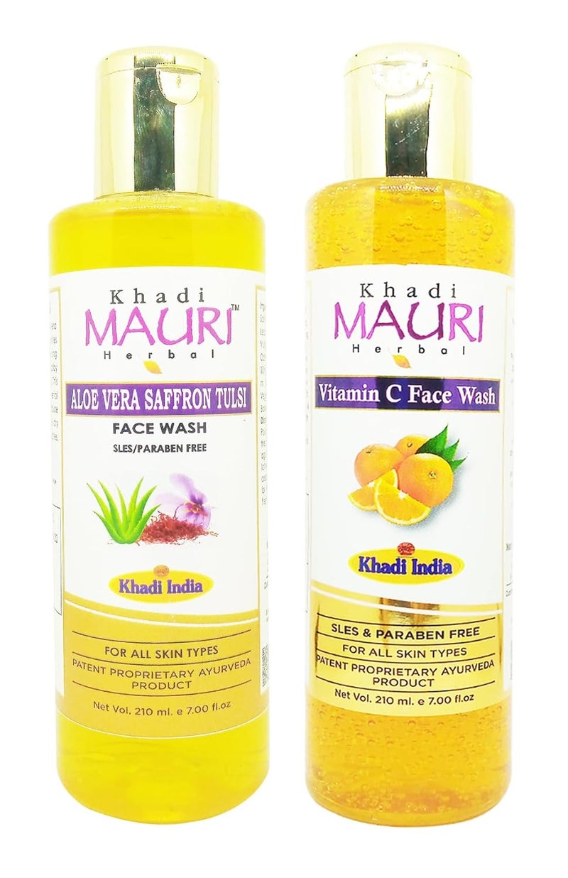 Khadi Mauri Aloevera Saffron Tulsi Vitamin C face wash Pack of 2 420ml