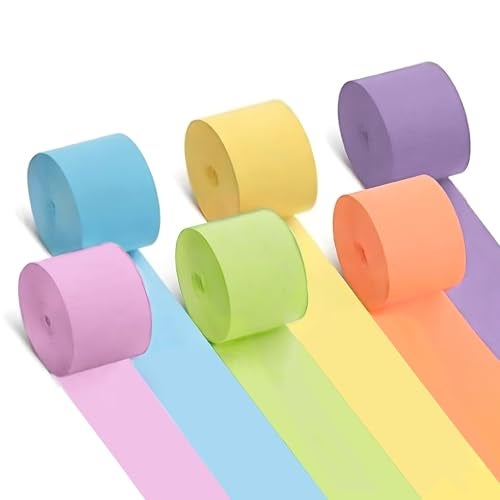 Captain Decor 6 Pastel Streamers 492 ft Pack of Pastel Birthday Decorations Rainbow Party Decorations Backdrop Party Supplies for Wedding Decor 18 inch x 82 ftRoll - Image 1