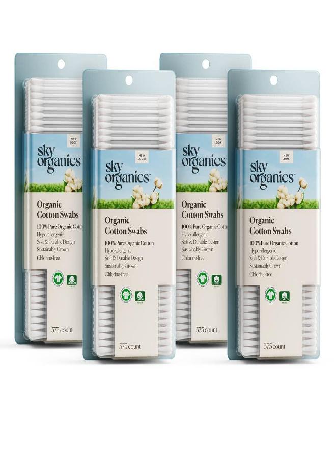 Sky Organics Sky Organics Organic Cotton Swabs for Sensitive Skin, 100% Pure GOTS Certified Organic for Beauty & Personal Care, 4 Pack - Image 1
