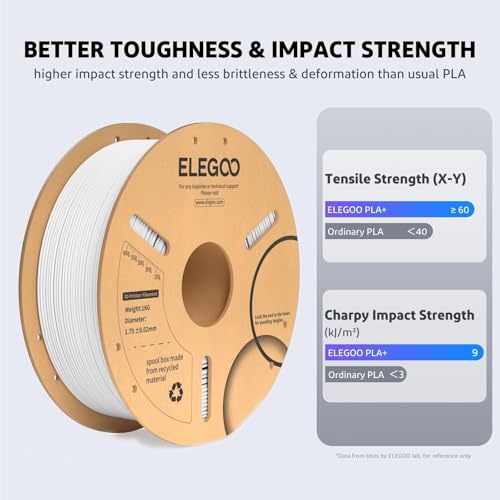 ELEGOO PLA Plus Filament 1.75mm White 1KG, PLA+ Tougher and Stronger 3D Printer Filament Pro Dimensional Accuracy +/- 0.02mm, 1kg Spool(2.2lbs) Fits for Most FDM 3D Printers - Image 2