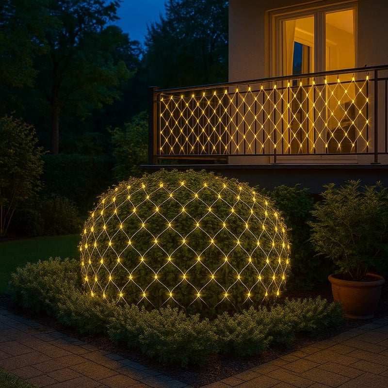 Gesto أضواء شبكة مصنوعة من الشبك - 200 LED دافئة بيضاء مقاومة للماء مع جهاز تحكم عن بعد و 8 أوضاع | أضواء ستارة شبكية للشرفة والحديقة والفناء والداخل والخارج، زينة ديوالي وعيد الميلاد (6 × 6 قدم) - Image 3