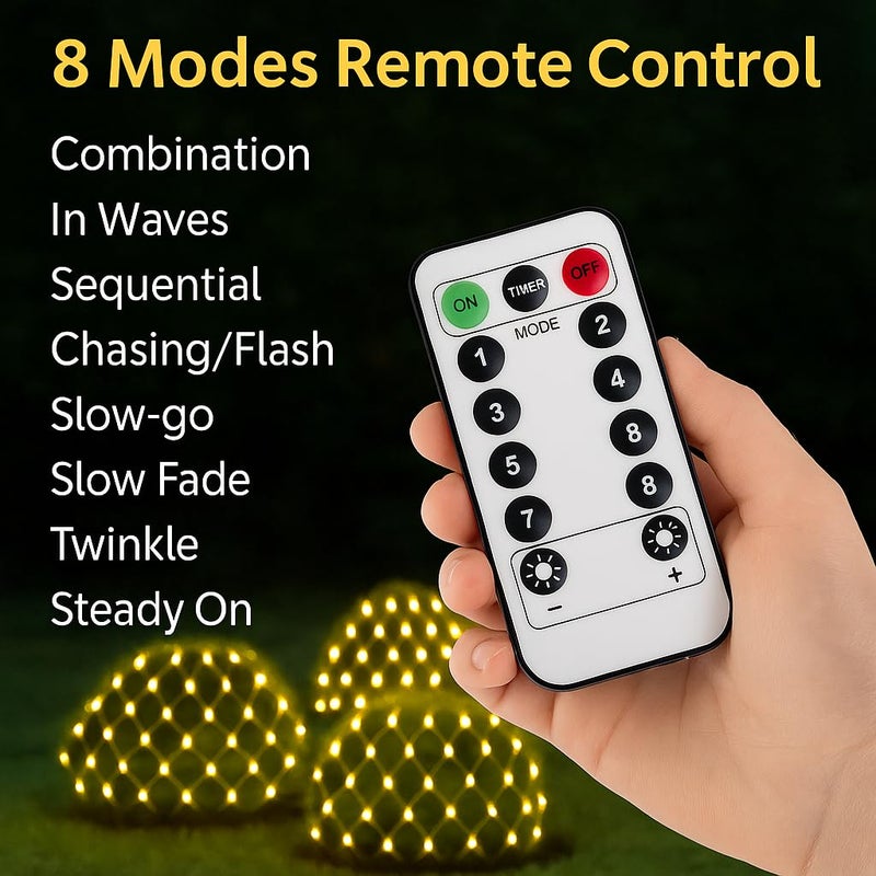 Gesto أضواء شبكة مصنوعة من الشبك - 200 LED دافئة بيضاء مقاومة للماء مع جهاز تحكم عن بعد و 8 أوضاع | أضواء ستارة شبكية للشرفة والحديقة والفناء والداخل والخارج، زينة ديوالي وعيد الميلاد (6 × 6 قدم) - Image 5